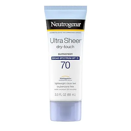 Neutrogena Ultra Sheer Dry-Touch Water Resistant and Non-Greasy Sunscreen Lotion with Broad Spectrum SPF 70, 3 Fl Oz (Pack of 1)