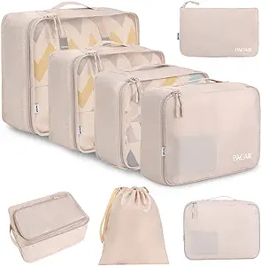 BAGAIL 8 Set Packing Cubes Luggage Packing Organizers for Travel Accessories-Cream