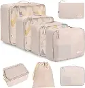 BAGAIL 8 Set Packing Cubes Luggage Packing Organizers for Travel Accessories-Cream