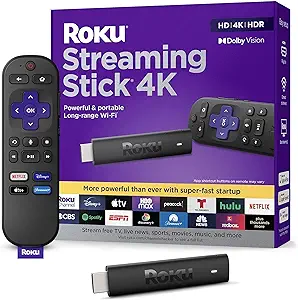 Roku Streaming Stick 4K | Portable Roku Streaming Device 4K/HDR/Dolby Vision, Roku Voice Remote, Free & Live TV