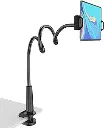 Tablet Stand Holder, Mount Holder Clip with Grip Flexible Long Arm Gooseneck Compatible with ipad iPhone/Nintendo Switch/Samsung Galaxy Tabs/Amazon Kindle Fire HD - Black