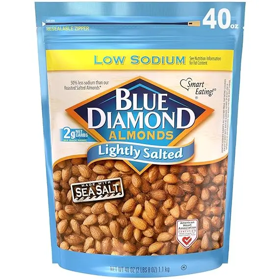 Blue Diamond Almonds Low Sodium Lightly Salted Snack Nuts, 40 Oz Resealable Bag (Pack of 1)