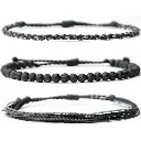 Handmade Natural Stone Beaded Healing Bracelet Gift for Men Adjustable String Bracelets (Lava Rock)