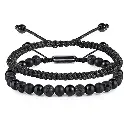 Black Beaded Bracelets for Men Boys - 6mm Obsidian Onyx Lava Beads Mens Bracelet Set for Couples - Fathers Day Gifts Birthday Gifts Mens Jewelry for Boyfriend Husband Him