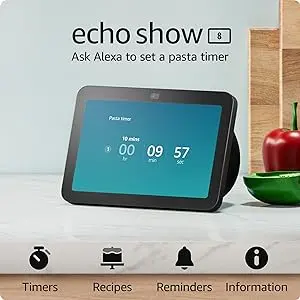 Echo Show 8 (3rd Gen, 2023 release) | With Spatial Audio, Smart Home Hub, and Alexa | Charcoal