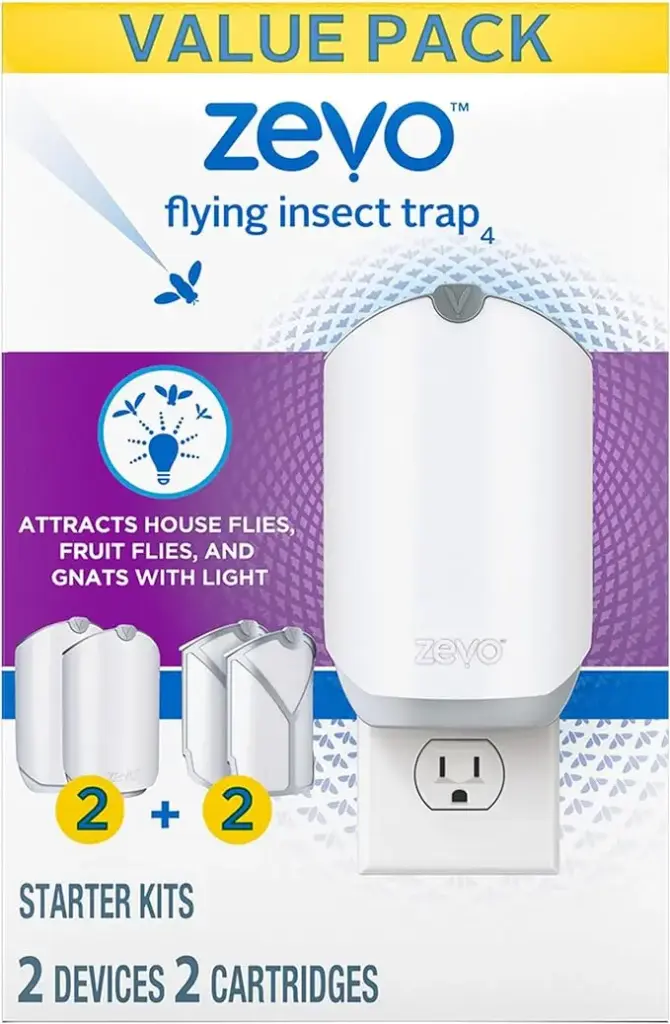 Zevo Flying Insect Trap, Fly Trap, Fruit Fly Trap (2 Plug-in Bases + 2 Refill Cartridges)