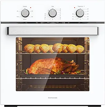 24" Single Wall Oven, thermomate 2.79 Cu.ft. Electric Wall Oven with 5 Cooking Functions, 2200W White Built-in Ovens with Mechanical Knobs Control, ETL Certified