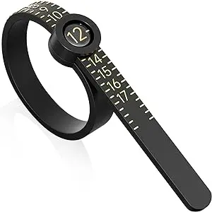 Ring Sizer 1-17 REIDEA Measuring Tool with Magnified Glass, Reusable Finger Size Gauge Jewelry Sizing Tool USA Rings Size (Black Sizer Gold Scale)