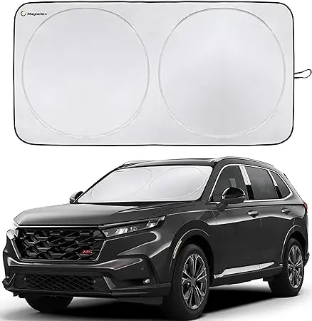 Magnelex Car Windshield Sunshade with Bonus Steering Wheel Sun Shade. Reflective Polyester Blocks Heat and Sun.