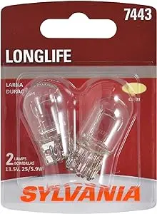 SYLVANIA - 7443 Long Life Miniature - Bulb, Ideal for Daytime Running Lights (DRL) and Back-Up/Reverse Lights (Contains 2 Bulbs)