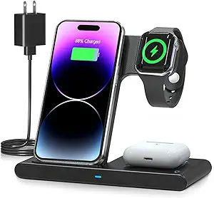 Wireless Charger iPhone Charging Station: 3 in 1 Charger Stand Multiple Devices for Apple - iPhone 15 14 Pro Max 13 12 11 - Watch 9 8 7 6 5 4 3 2 Se - Airpods 3 2 Pro