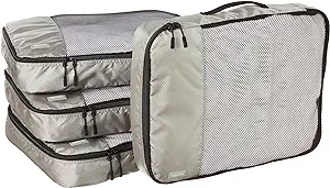 Amazon Basics 4 Piece Packing Travel Organizer Cubes Set, Zipper, Large, Gray