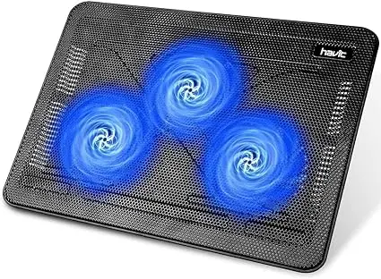 havit HV-F2056 15.6"-17" Laptop Cooler Cooling Pad - Slim Portable USB Powered (3 Fans), Black/Blue