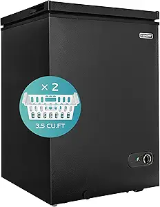 EUHOMY 3.5 Cu.Ft Chest Freezer with Removable Basket, Small Deep Freezer Adjustable 7 Thermostat