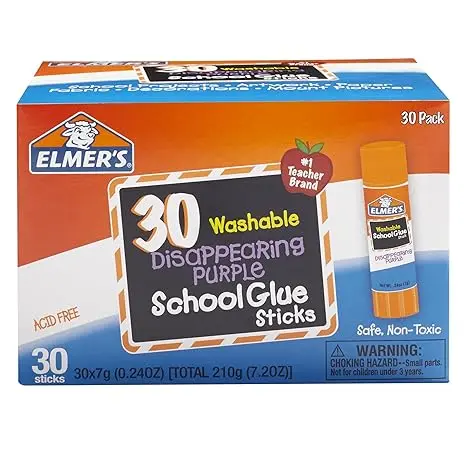 Elmer's Disappearing Purple School Glue Sticks, Washable, 7 Grams, 30 Count