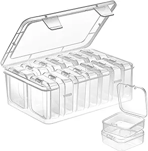 Mathtoxyz Small Bead Organizers, 15 Pieces Plastic Storage Cases Mini Clear Bead Storage Containers Transparent Boxes with Hinged Lid and Rectangle Clear Craft Supply Case